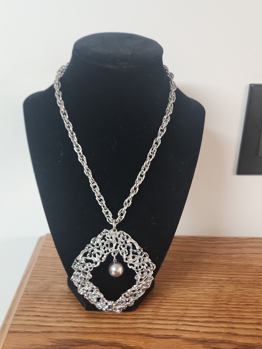 Silver Statement Pendant Necklace with Pearl Accent